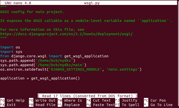 Конфигурации в файле wsgi.py